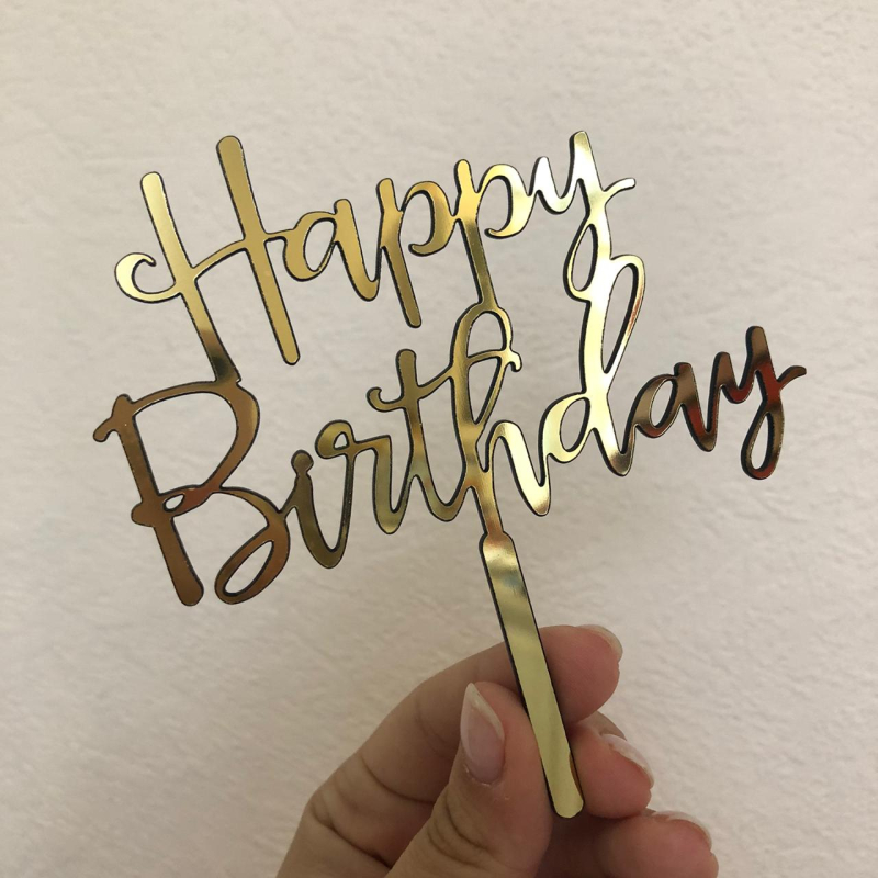 Изображение Топпер Happy Birthday акрил 10 см х 16 см, золото
